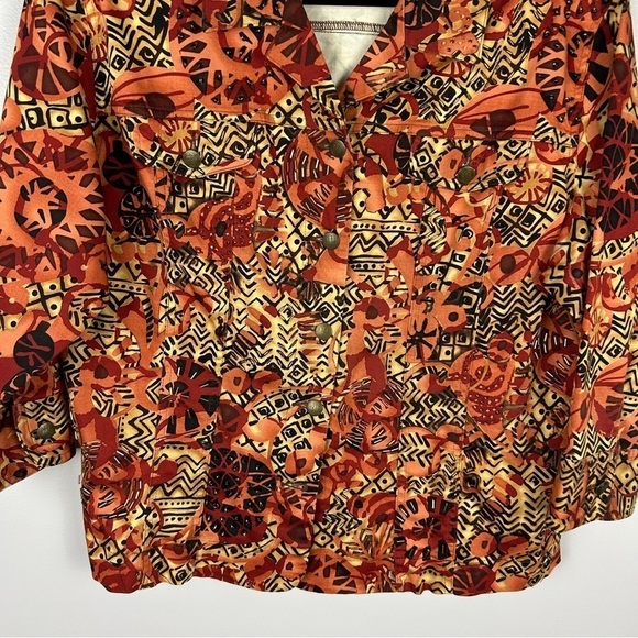 Attitude Artsy Aztec Button Front Embellished Jacket Large Petite Brown Orange - Picture 4 of 12